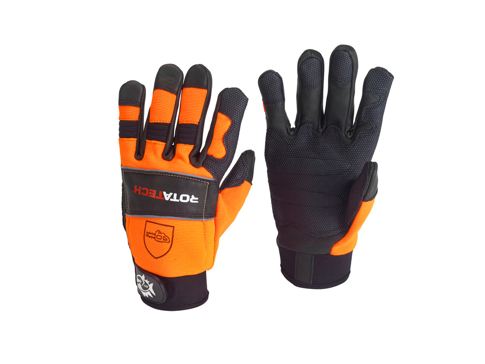 Rotatech Premium Chainsaw Safety Gloves – Class 1  - Black/Orange