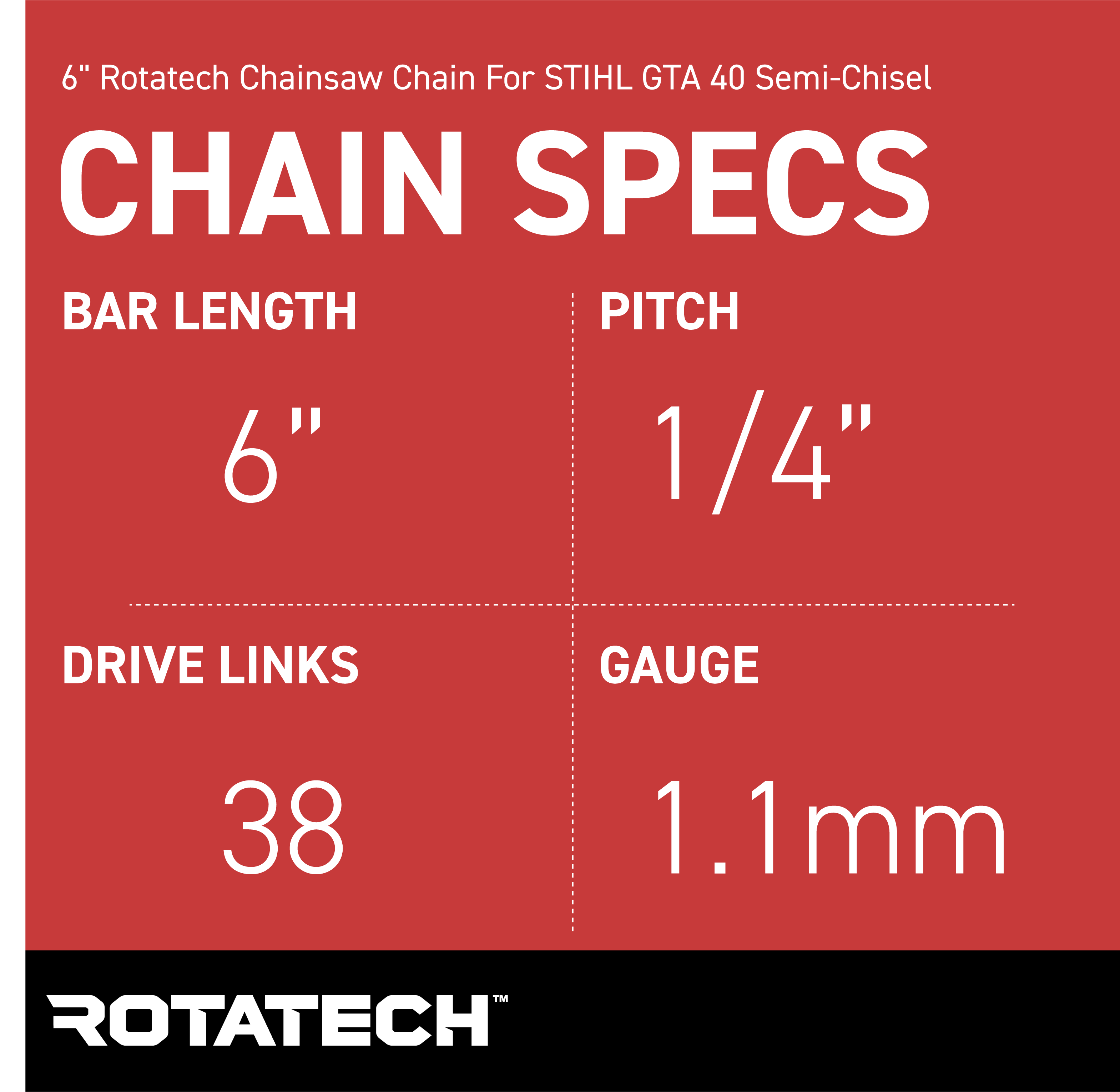 6" Rotatech Chainsaw Chain for Stihl GTA 40 Pruner Semi Chisel