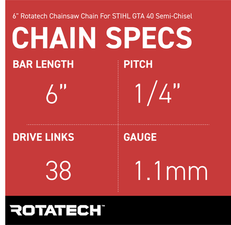 6" Rotatech Chainsaw Chain for Stihl GTA 40 Pruner Semi Chisel