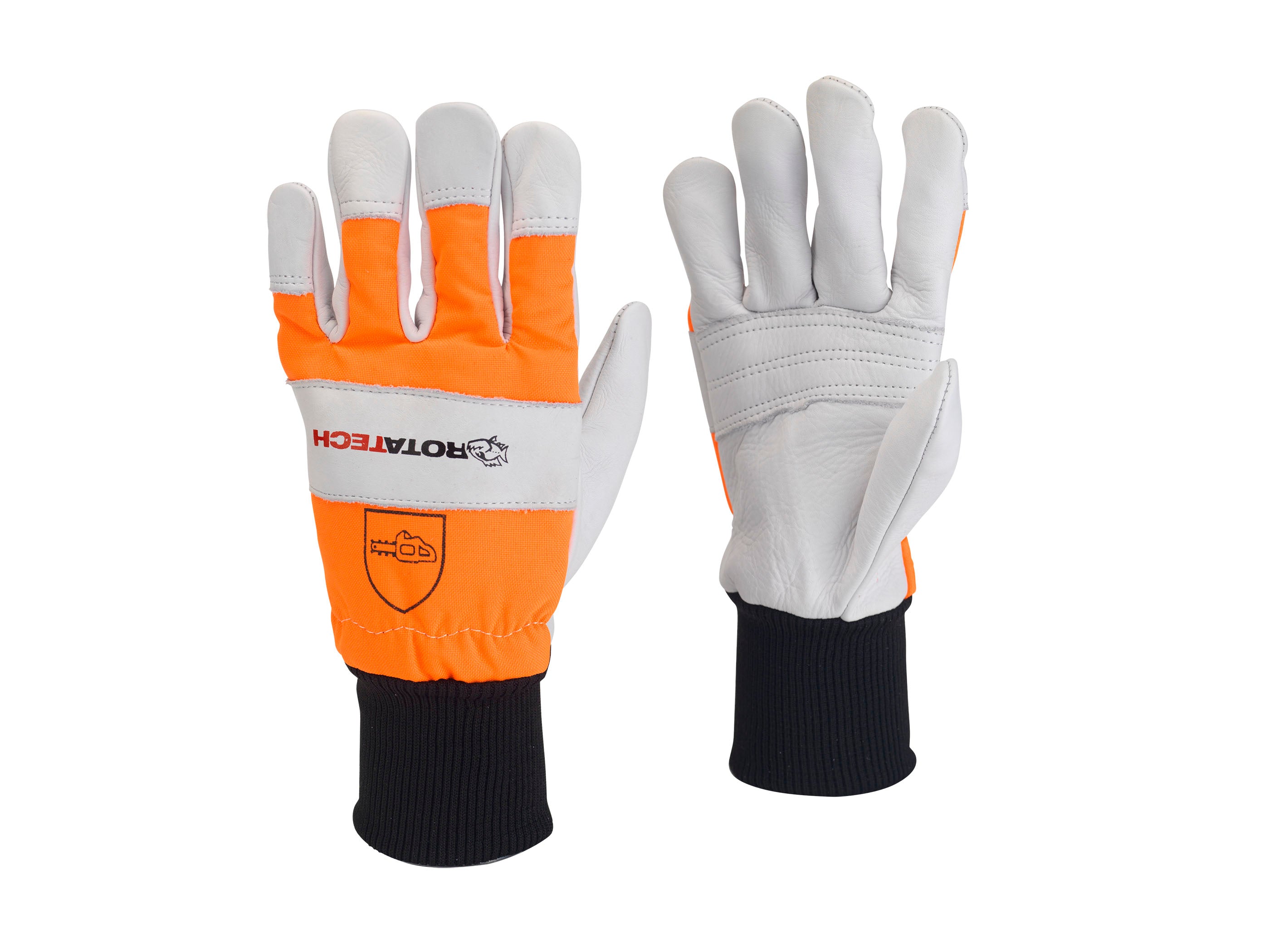 Rotatech Classic Chainsaw Safety Gloves – Class 0 - White/Orange
