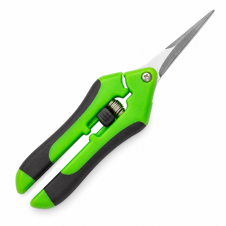 Rotatech green bud and leaf trimming snips – angled view