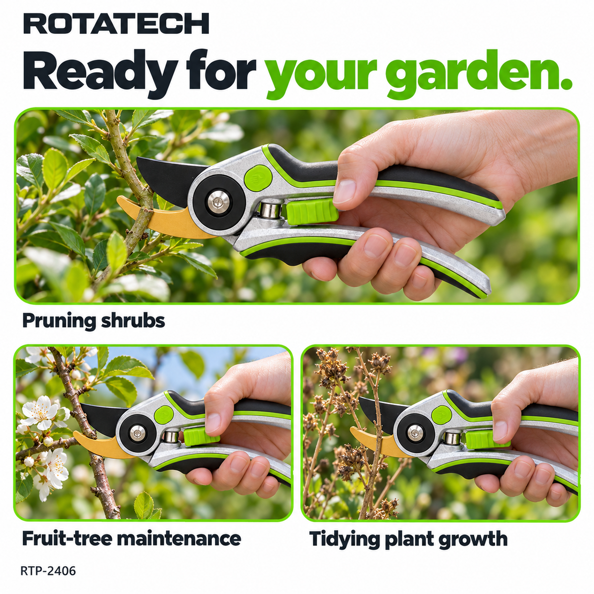 Rotatech RTP-2406 – garden pruning lifestyle scenes