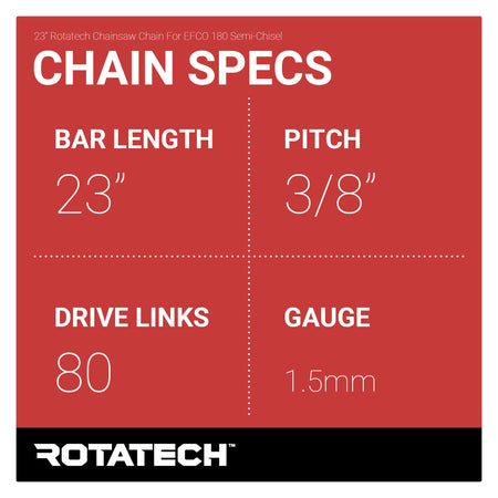 23" Rotatech Chainsaw Chain For EFCO 180 Semi-Chisel Chain Specs