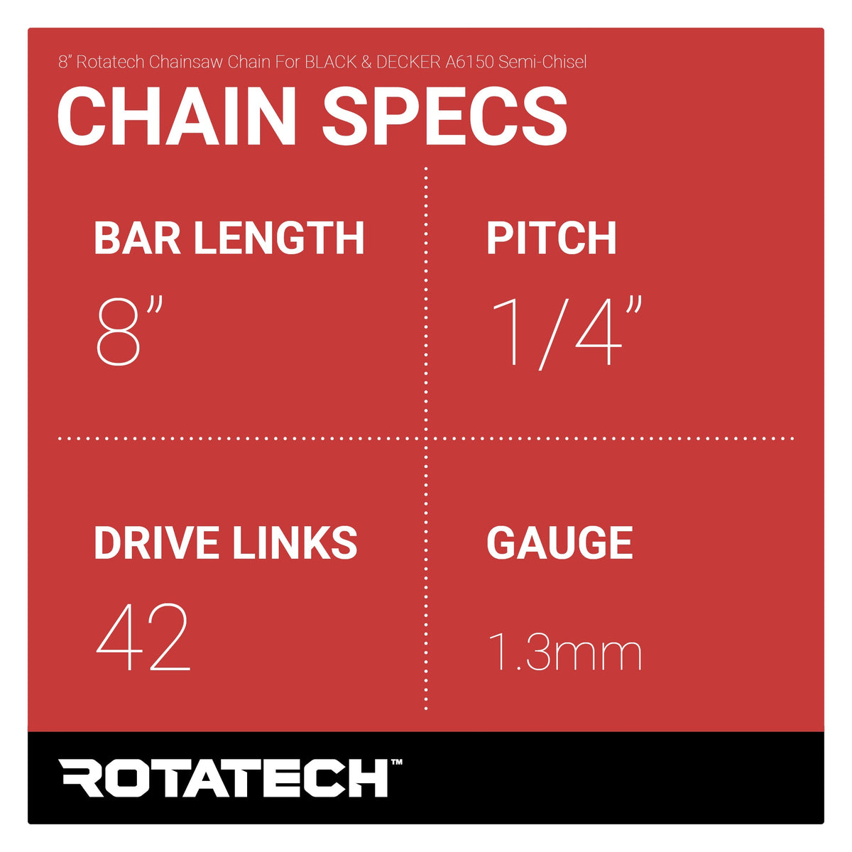 8" Rotatech Chainsaw Chain For BLACK & DECKER A6150 Semi-Chisel Chain Specs